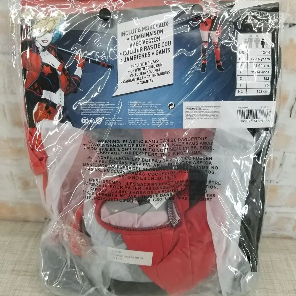 NIP Harley Quinn Halloween Costume Girls Large 12-14 DC Comics Batman Joker